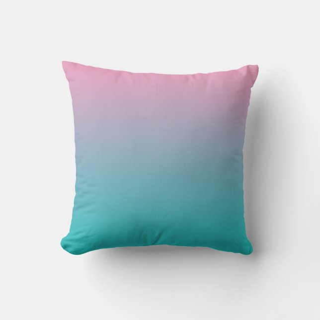 “Pink And Turquoise Ombre” Throw Pillow (Front)