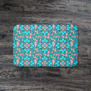 Pink And Turquoise Paisley Pattern Bath Mat