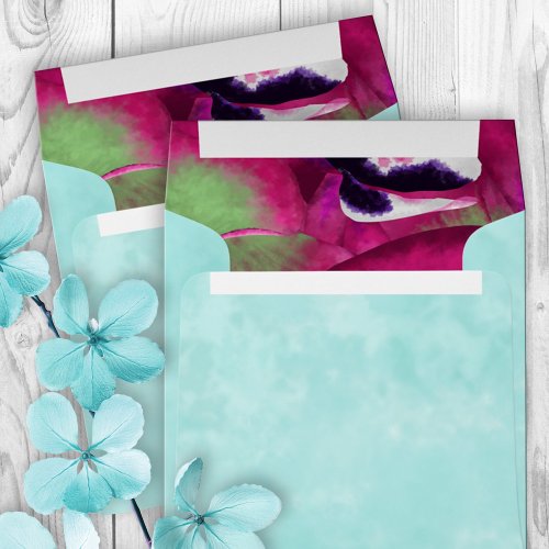 Pink and Turquoise Pansy Envelope