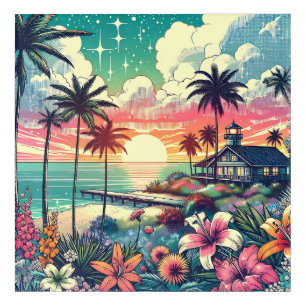 Pink and Turquoise Paradise Beach Art