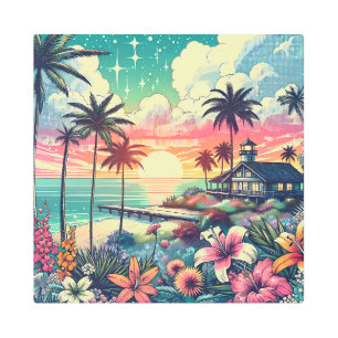 Pink and Turquoise Paradise Beach Art
