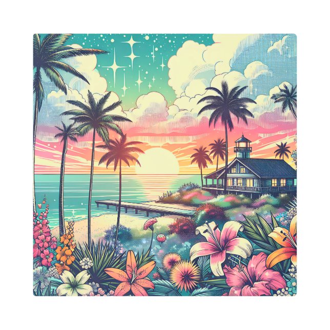 Pink and Turquoise Paradise | Beach Art (Front)