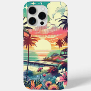 Pink and Turquoise Paradise Beach Art iPhone 15 Pro Max Case