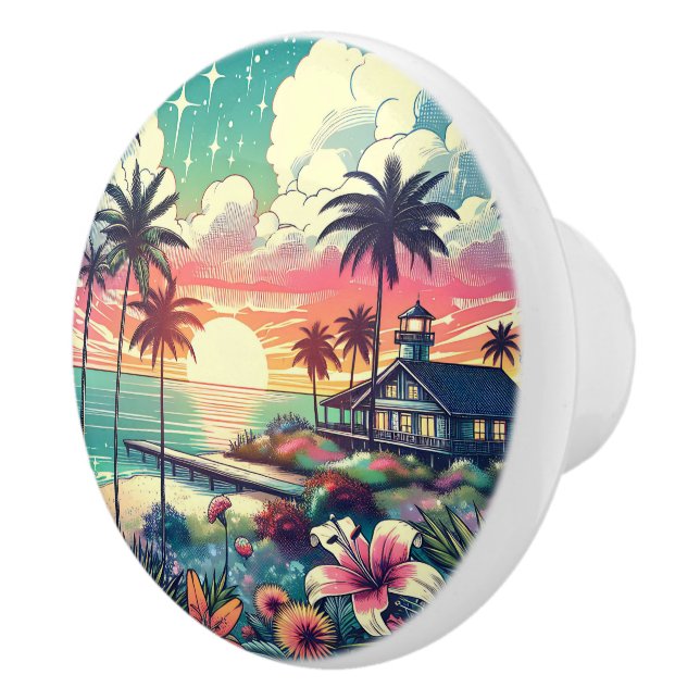 Pink and Turquoise Paradise | Beach Art Ceramic Knob (Right)