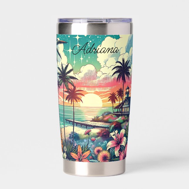 Pink and Turquoise Paradise | Beach Art Insulated Tumbler (Front)