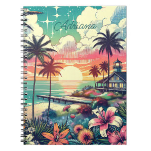 Pink and Turquoise Paradise Beach Art Notebook
