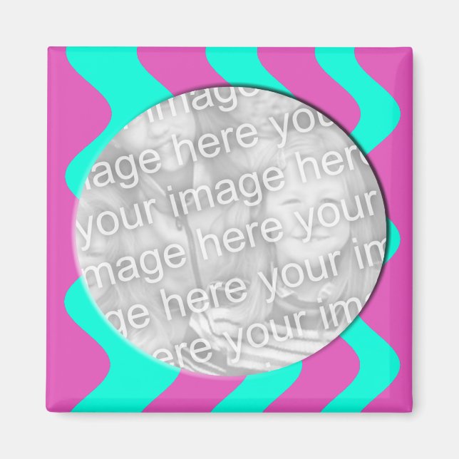 pink and turquoise photo frame magnet (Front)
