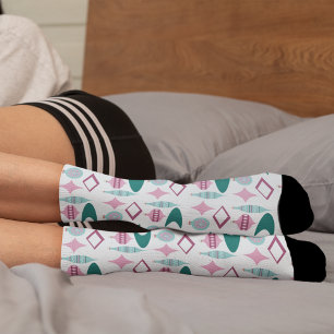 Pink and Turquoise Retro Christmas Ornaments  Socks
