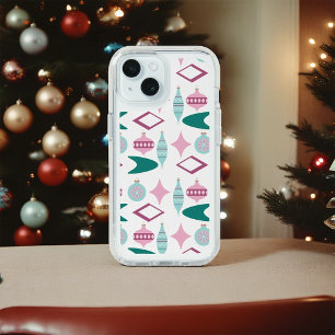 Pink and Turquoise Retro Christmas Ornaments iPhone 15 Case