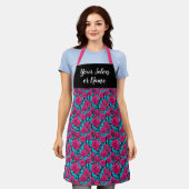 Pink and Turquoise Rose Floral Pattern Apron (Worn)