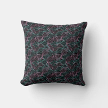 Pink and turquoise stylized leaves black Pattern