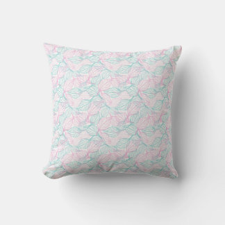 Pink and turquoise stylized leaves white Pattern  Throw Pillow