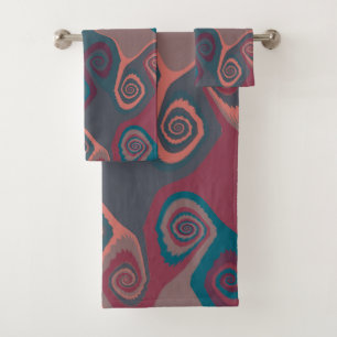 Pink and Turquoise Swirl abstract Bath Towel Set