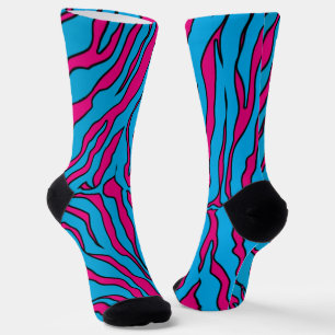 Pink And Turquoise Tiger Stripes Animal Print Socks