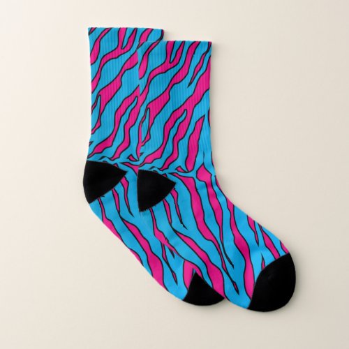 Pink And Turquoise Tiger Stripes Animal Print  Socks