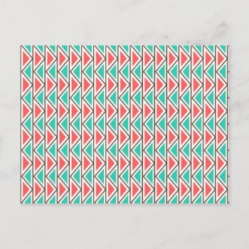 Pink And Turquoise Triangle Aztec Tribal Pattern Postcard by PrettyPatternsGifts at Zazzle