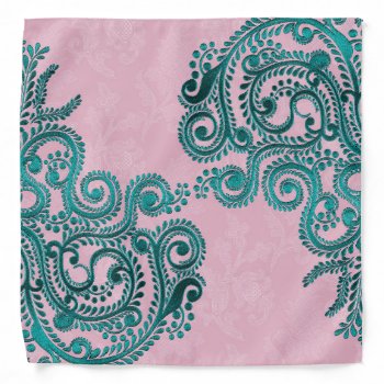 Pink And Turquoise Vintage Paisley Floral Bandana by Cosmic_Crow_Designs at Zazzle