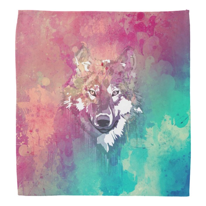 Pink And Turquoise Watercolor Artistic Wolf Bandana Zazzle Com