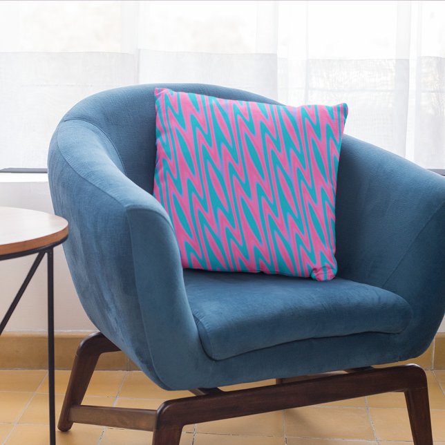 Pink and Turquoise Zig-Zag Pattern Throw Pillow (Creator Uploaded)