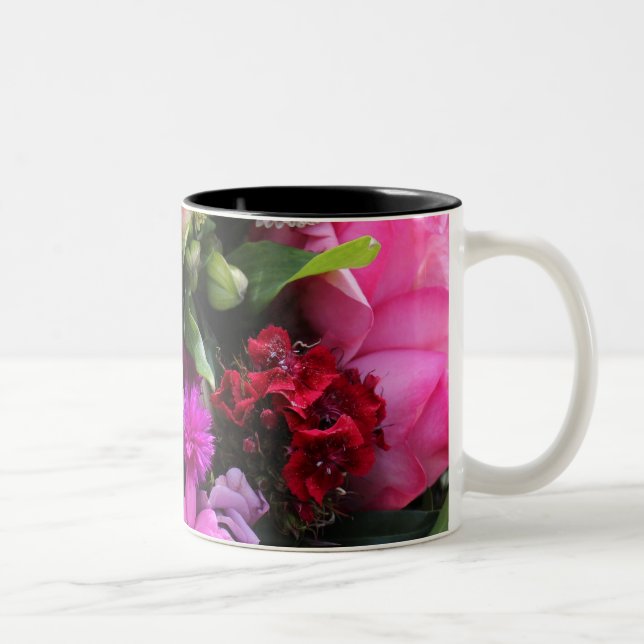 Pink and Violet Bouquet Photo Two-Tone Coffee Mug (Right)