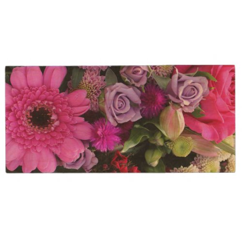 Pink and Violet Bouquet Photo Wood Flash Drive