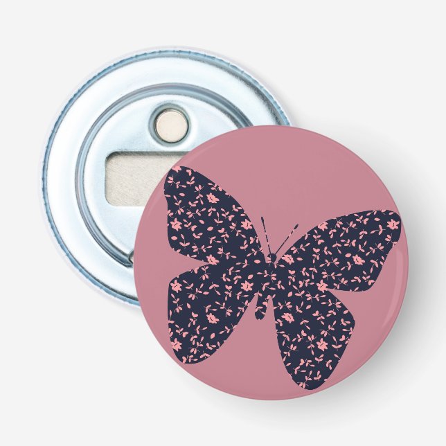 Pink and Violet Floral Butterfly Bottle Opener (Front)