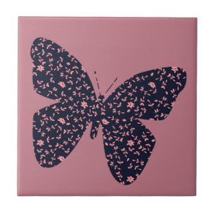 Pink and Violet Floral Butterfly Ceramic Tile