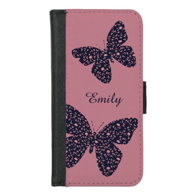 Pink and Violet Floral Butterfly iPhone Wallet Case (Front)
