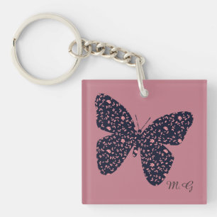 Pink and Violet Floral Butterfly Monogram Keychain