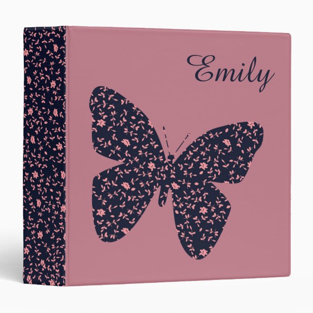 Pink and Violet Floral Butterfly Personalised 3 Ring Binder (Front/Spine)