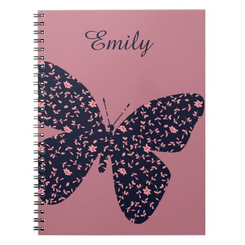Pink and Violet Floral Butterfly Personalised Notebook