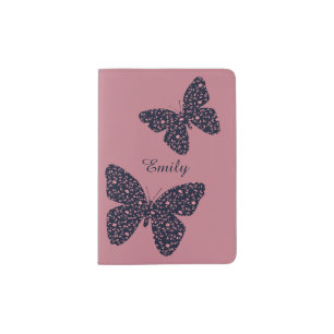 Pink and Violet Floral Butterfly Personalised Passport Holder