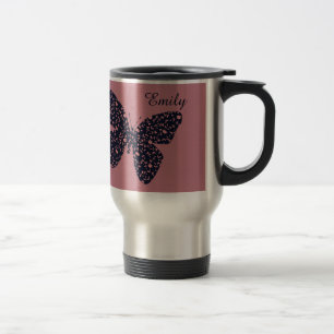 Pink and Violet Floral Butterfly Personalised Travel Mug