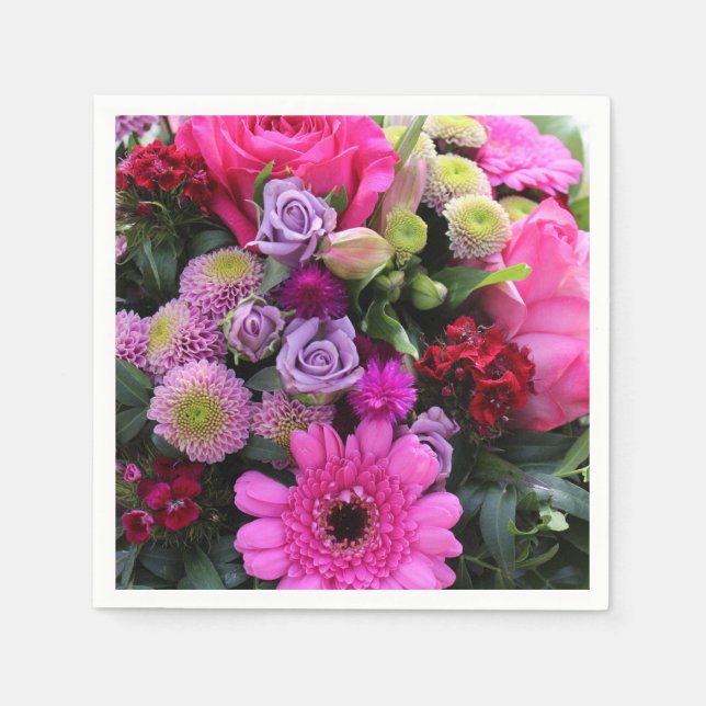 Pink and Violet Flower Bouquet Photo Napkins (Front)
