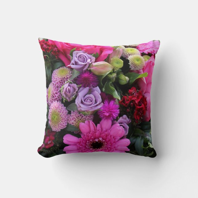 Pink and Violet Flower Bouquet Photo Throw Pillow (Front)