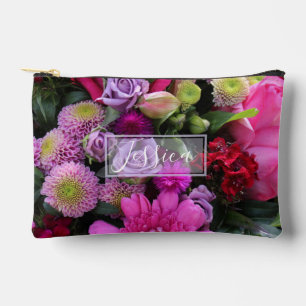 Pink and Violet Flowers Personalised Accessory Pouch
