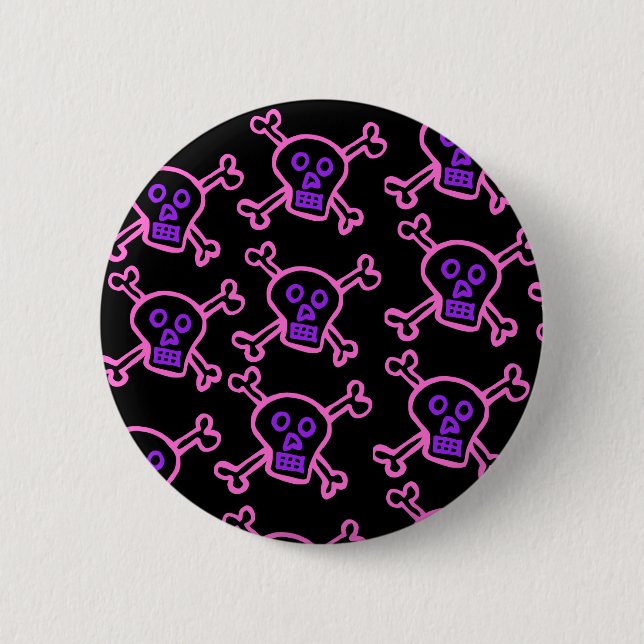 Pink and Violet Skull and Crossbones Button (Front)