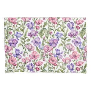 Pink and Violet Sweet Peas Pillow Case