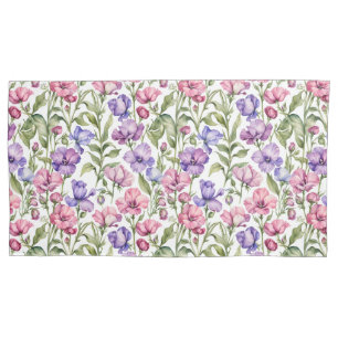 Pink and Violet Sweet Peas Pillow Case