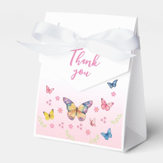 Pink and Whimsical Butterfly Baby Shower Favor Box (Front Side)