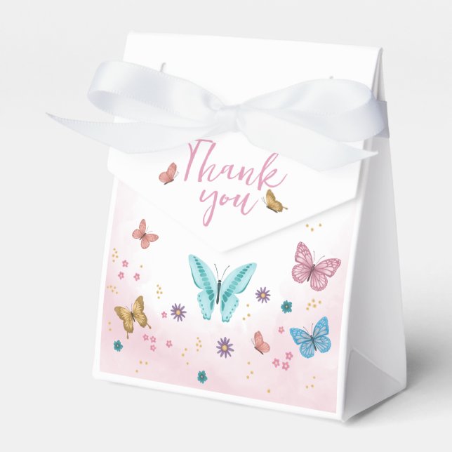 Pink and Whimsical Butterfly Baby Shower Favor Boxes (Front Side)