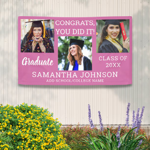 Pink And White 3 Photo Congrats Graduate 2026   Banner