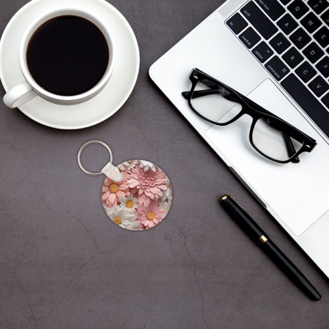 Pink and white 3D daisy flower Keychain (Creator Uploaded)