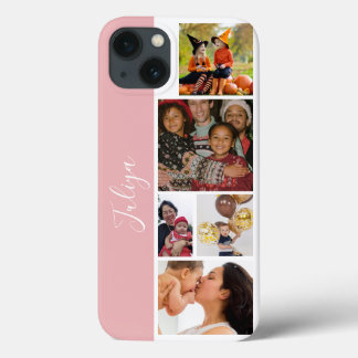 pink and white 5 photo collage script iPhone 13 case