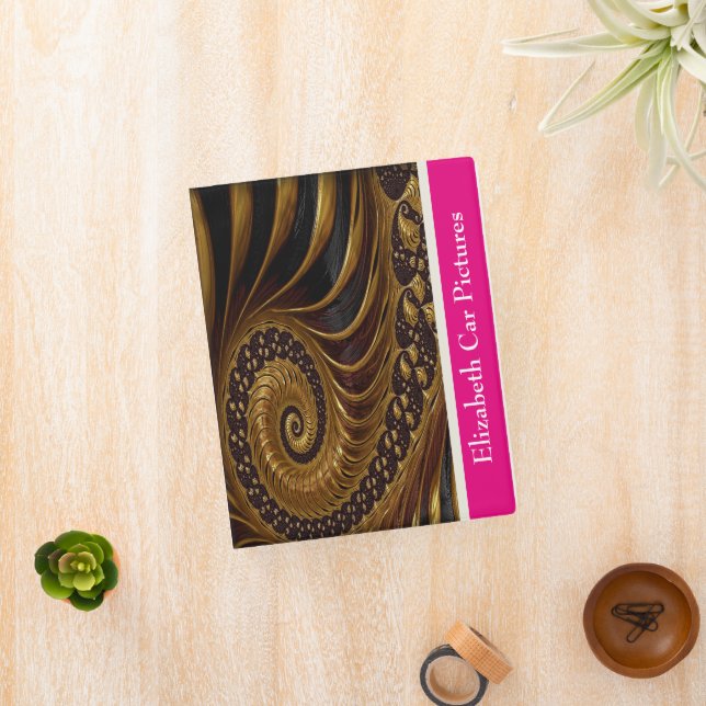 Pink and white abstract brown swirl photo album mini binder (InSitu)