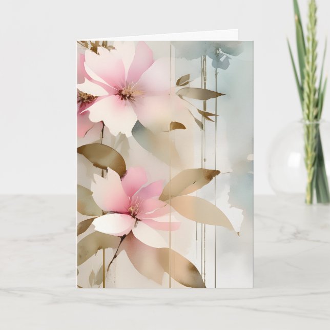 Pink and White Abstract Flowers Mother's Day Holiday Card (Front)