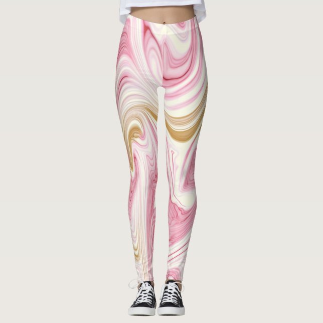 Pink and white abstract pattern leggings (Front)