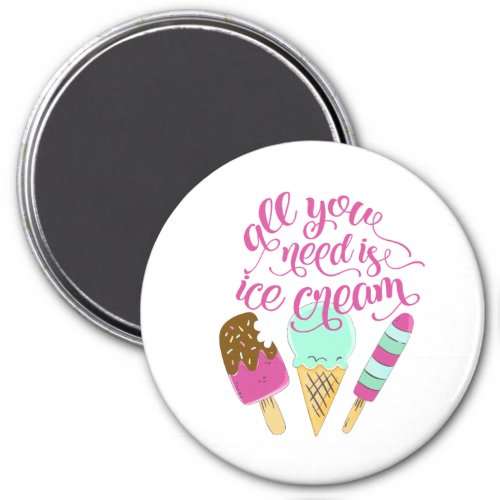 Pink and White All You Need is Ice cream Fridge Magnet