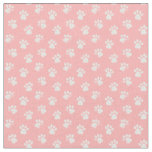 Pink and White Animal Cat Dog Paw Prints Pattern Fabric