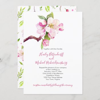Pink And White Apple Blossom On Twig Wedding Invitation by dmboyce at Zazzle